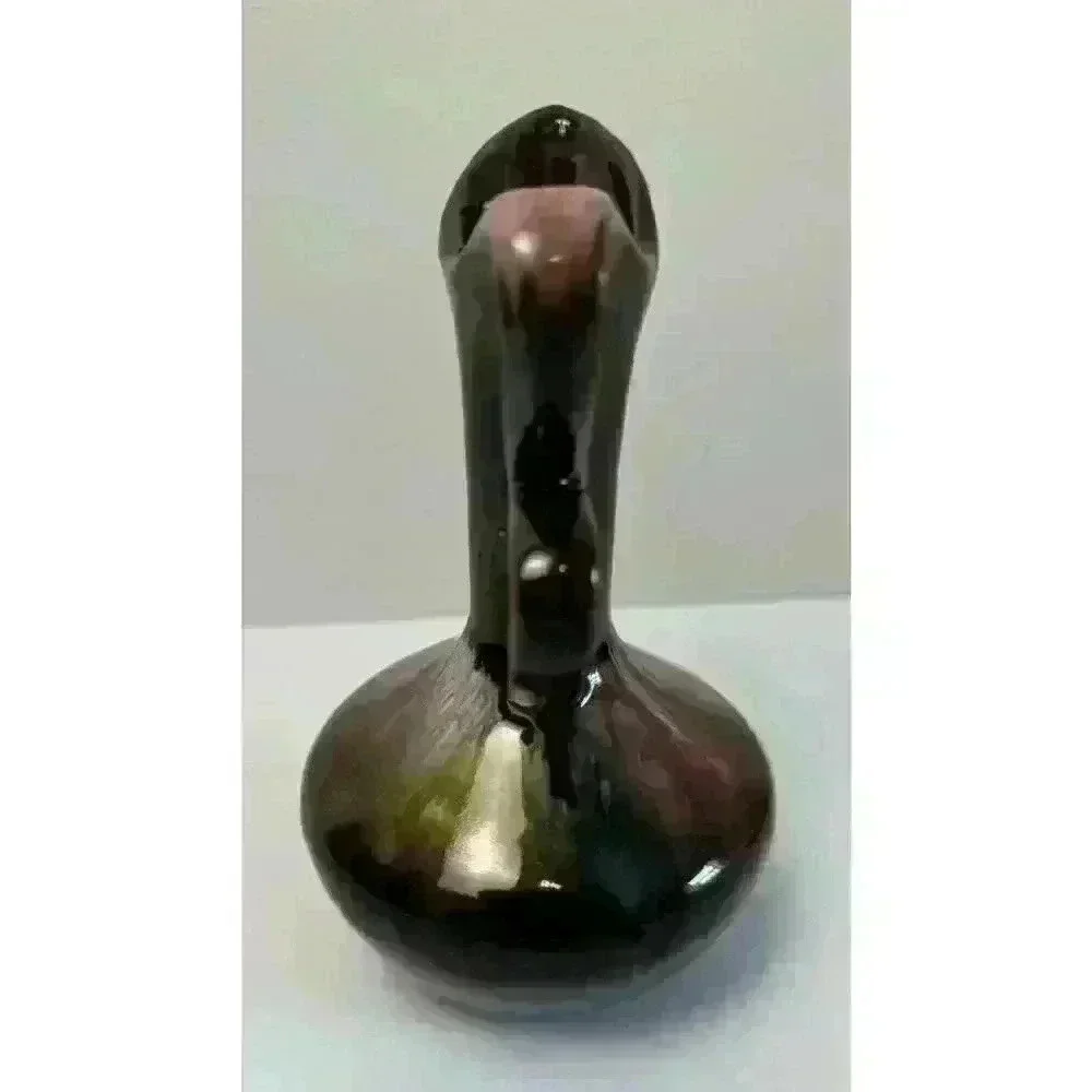 Vintage MCM Ceramic Cruet Pink Blue Gold Silver Drip Glaze Brown base Redware